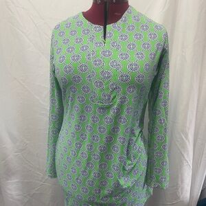 Like Green and Blue Patterned Long Sleeve Dress